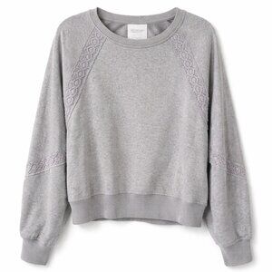 Aerie Hey Crochet Lace Inset Sweatshirt - Grey - Small (oversized) Retail $79.95